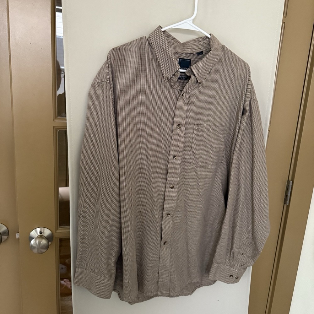 Arrow Men's XXL Brown Plaid‎ Long Sleeve Button Down Shirt Top